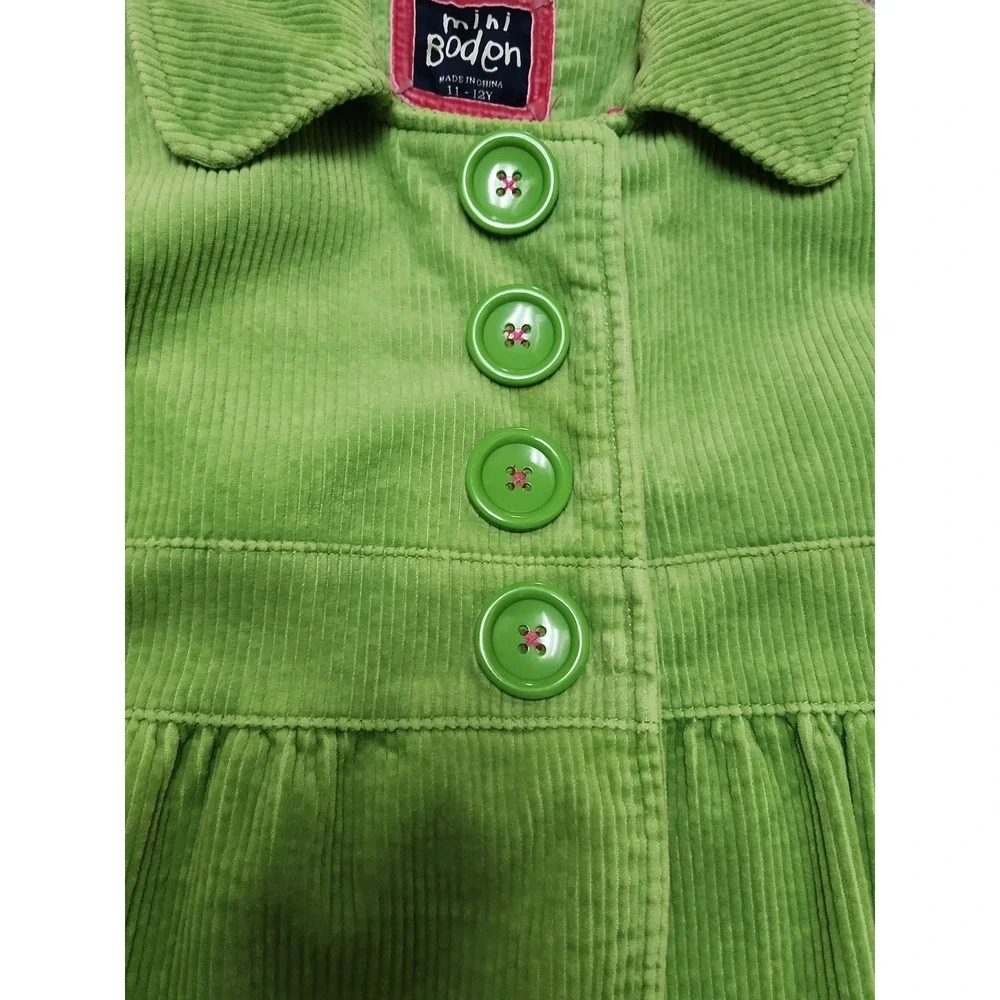 Mini Boden Peacoat Girls 11-12Y Green Polka Dot Lined Corduroy Long Coat